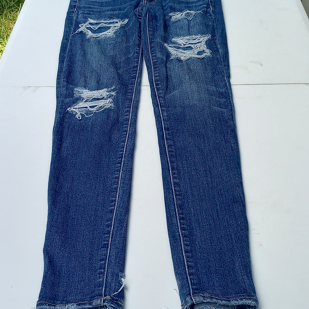 American Eagle Outfitters Blue Distressed Straight Leg Jeans